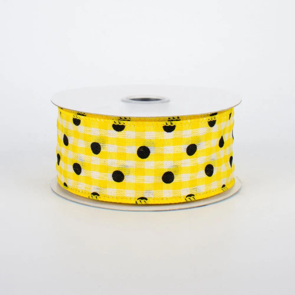 1.5"x10yd Polka Dot Gingham, Yellow/White/Black  M20