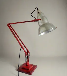 1950s Anglepoise 1227 Desk Lamp With Red Crackle Glaze Paint And Black Flex