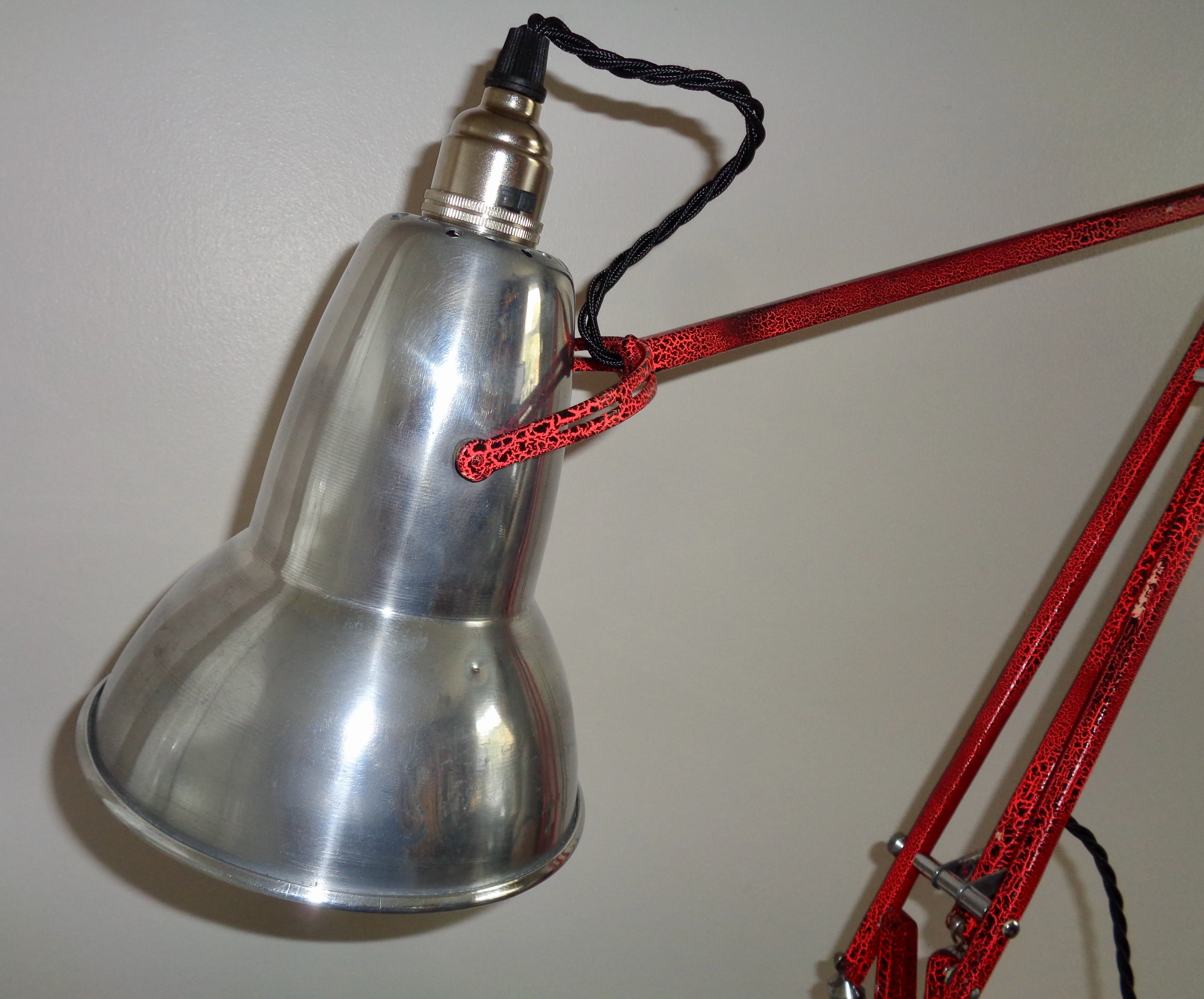 1950s Anglepoise 1227 Desk Lamp With Red Crackle Glaze Paint And Black Flex