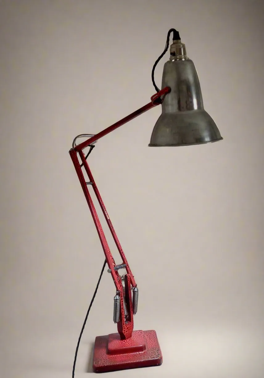 1950s Anglepoise 1227 Desk Lamp With Red Crackle Glaze Paint And Black Flex