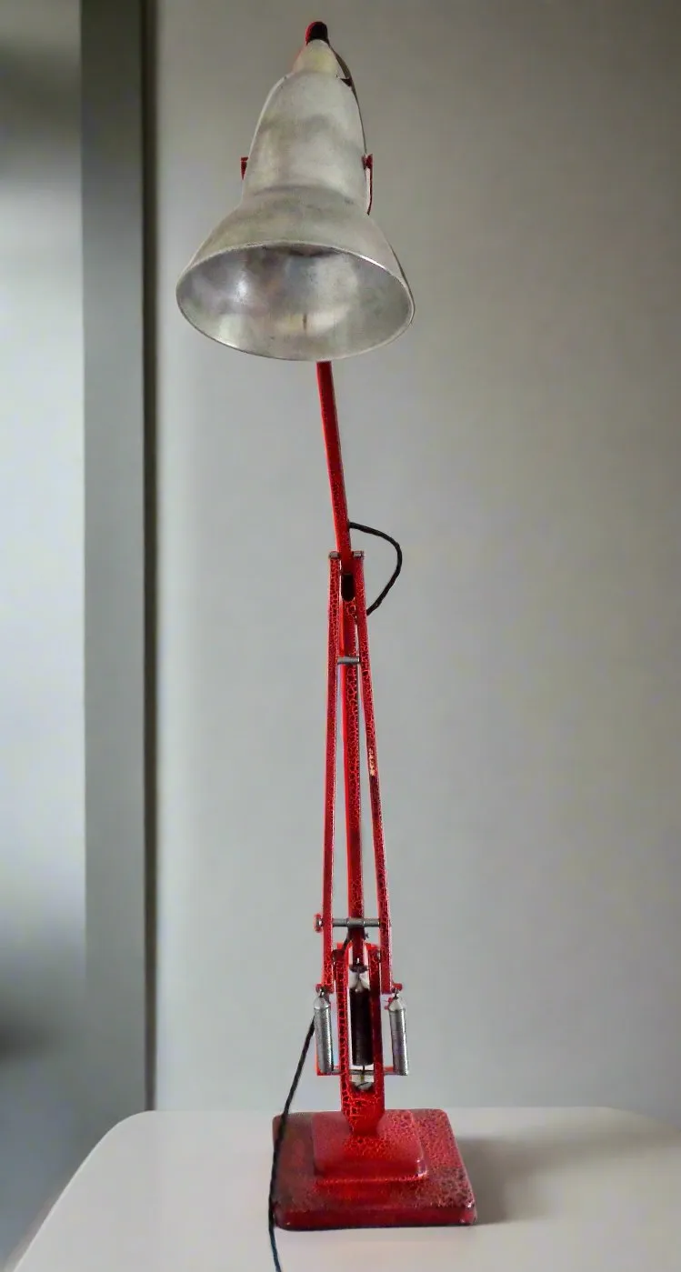 1950s Anglepoise 1227 Desk Lamp With Red Crackle Glaze Paint And Black Flex
