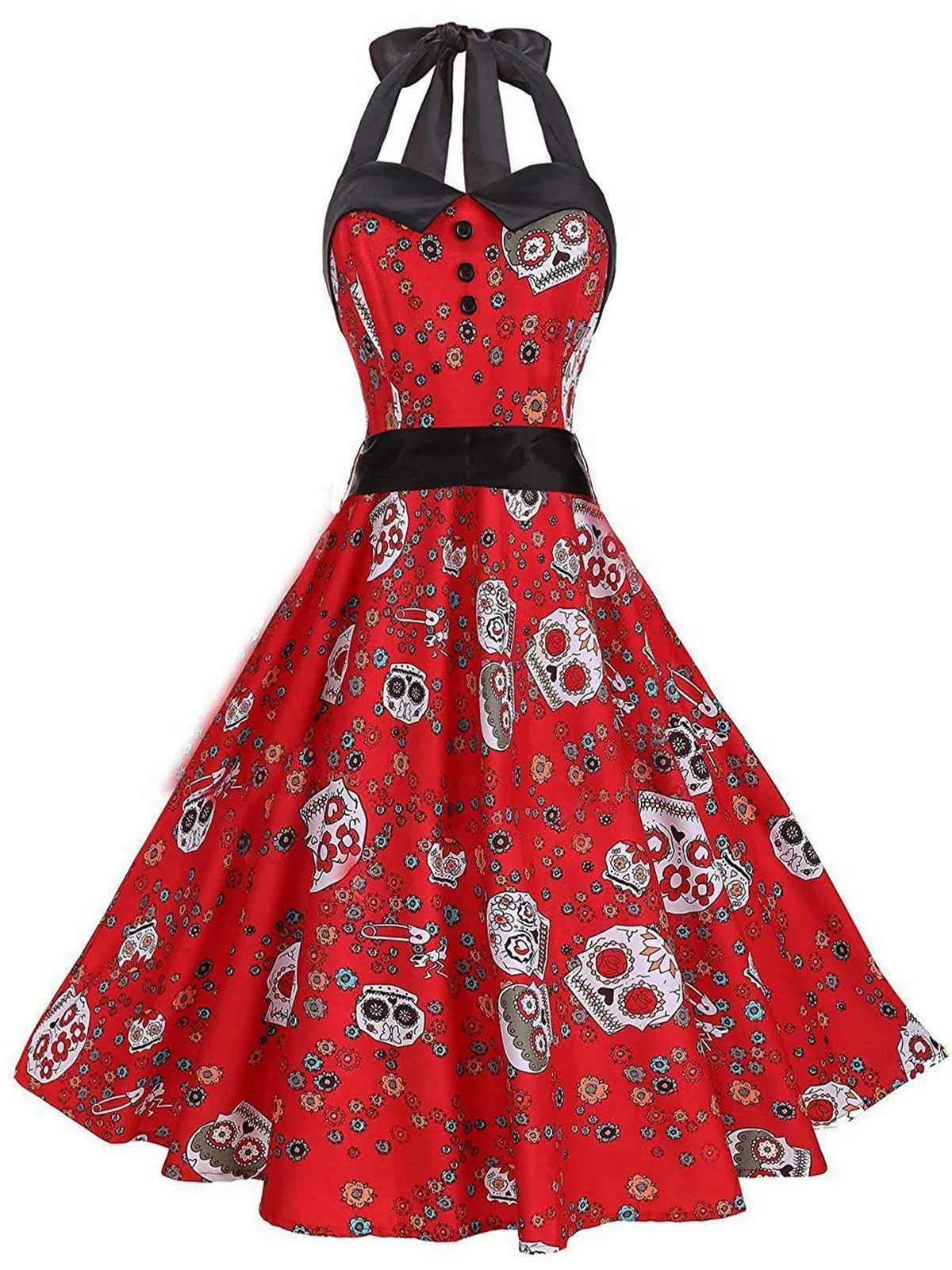 1950s Halloween Floral Skull Dress