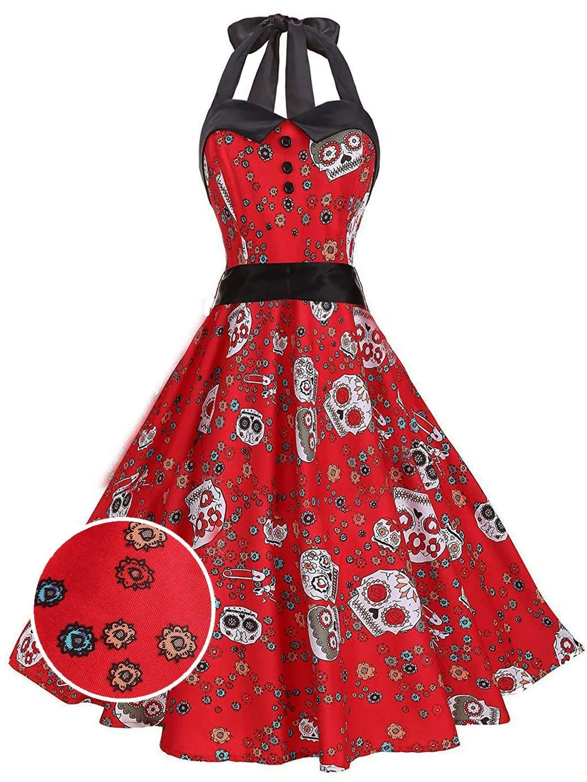 1950s Halloween Floral Skull Dress