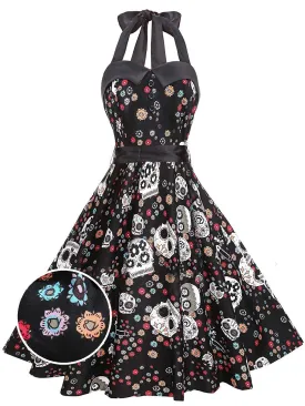 1950s Halloween Floral Skull Dress