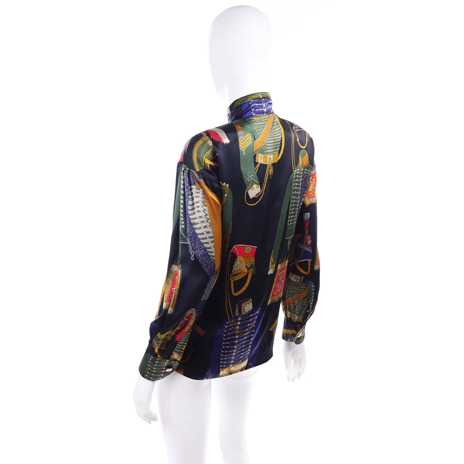 1980s Vintage Escada Blouse Soldier Costume Novelty Print Silk by Margaretha Ley