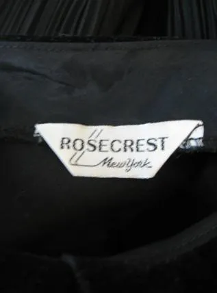 50s Women's Dress Outfit Black Velvet Taffeta Vintage Cocktail Top & Crystal Pleat Full Skirt Medium VFG