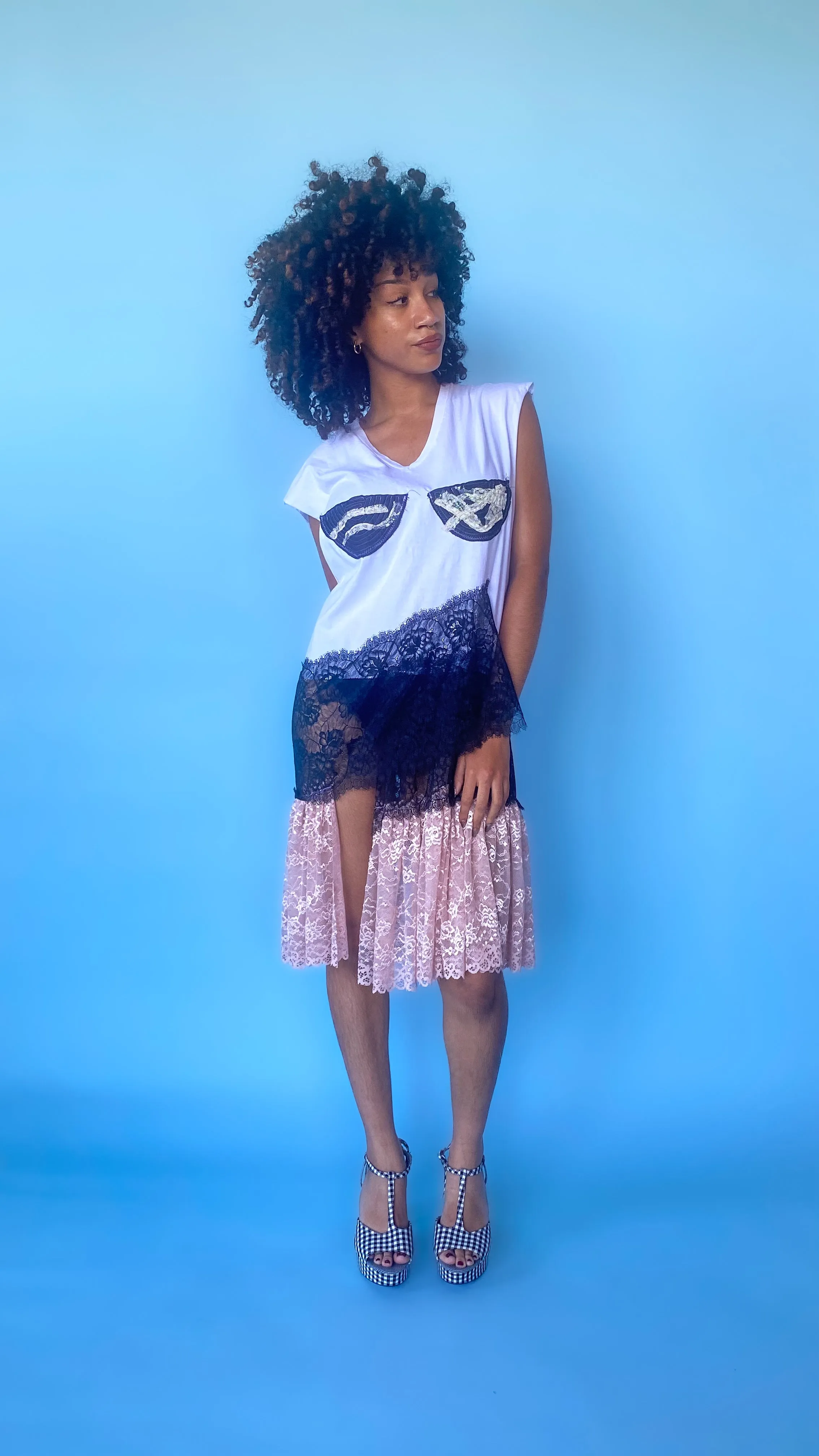 Acid Cat Bra Vibe Tee Lace Dress, sz. L-2XL