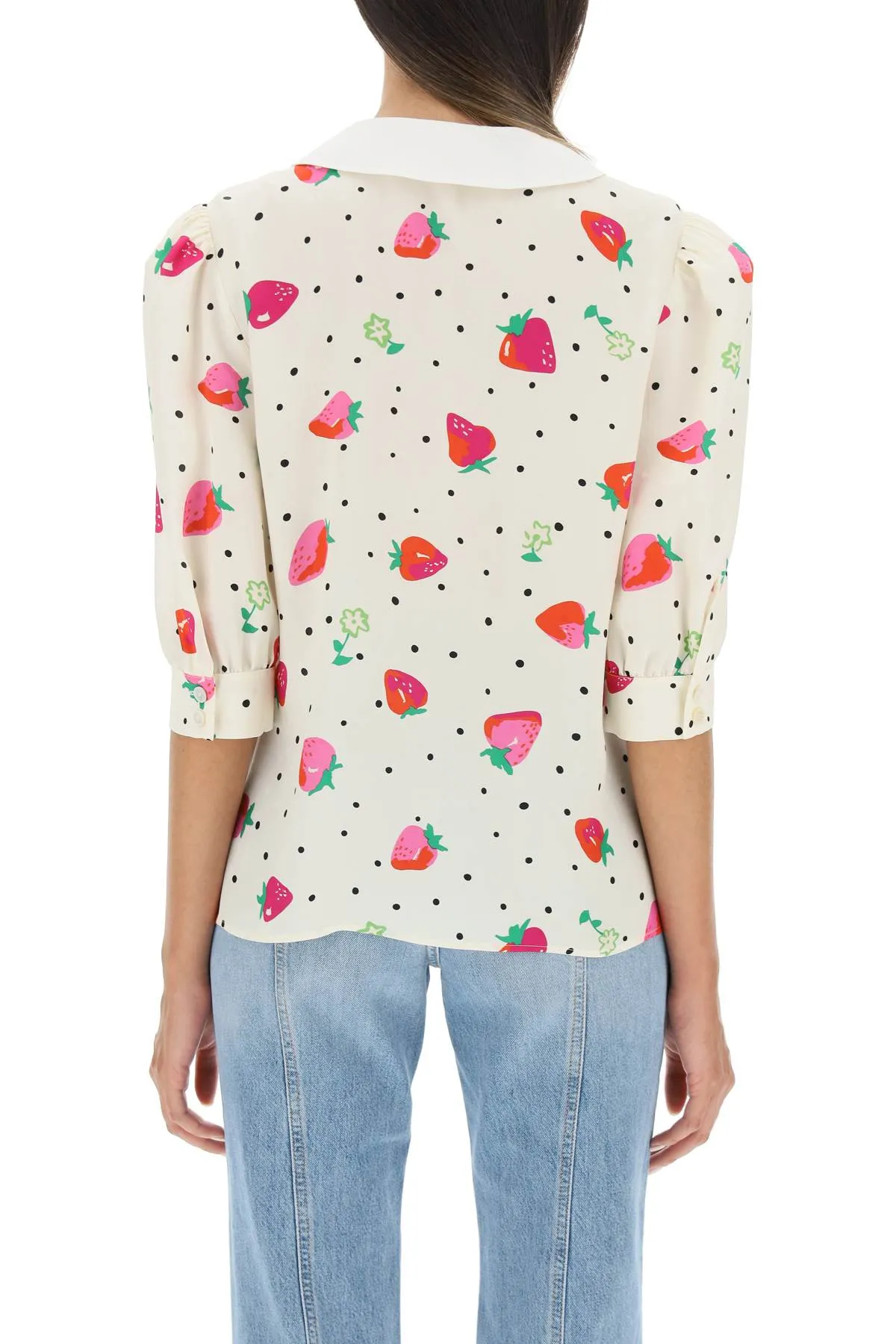 Alessandra Rich Strawberry Print Silk Blouse (Size - 40)