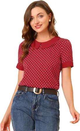 Allegra K Women's Peter Pan Collar Shirt Vintage 1950s Polka Dots Blouse