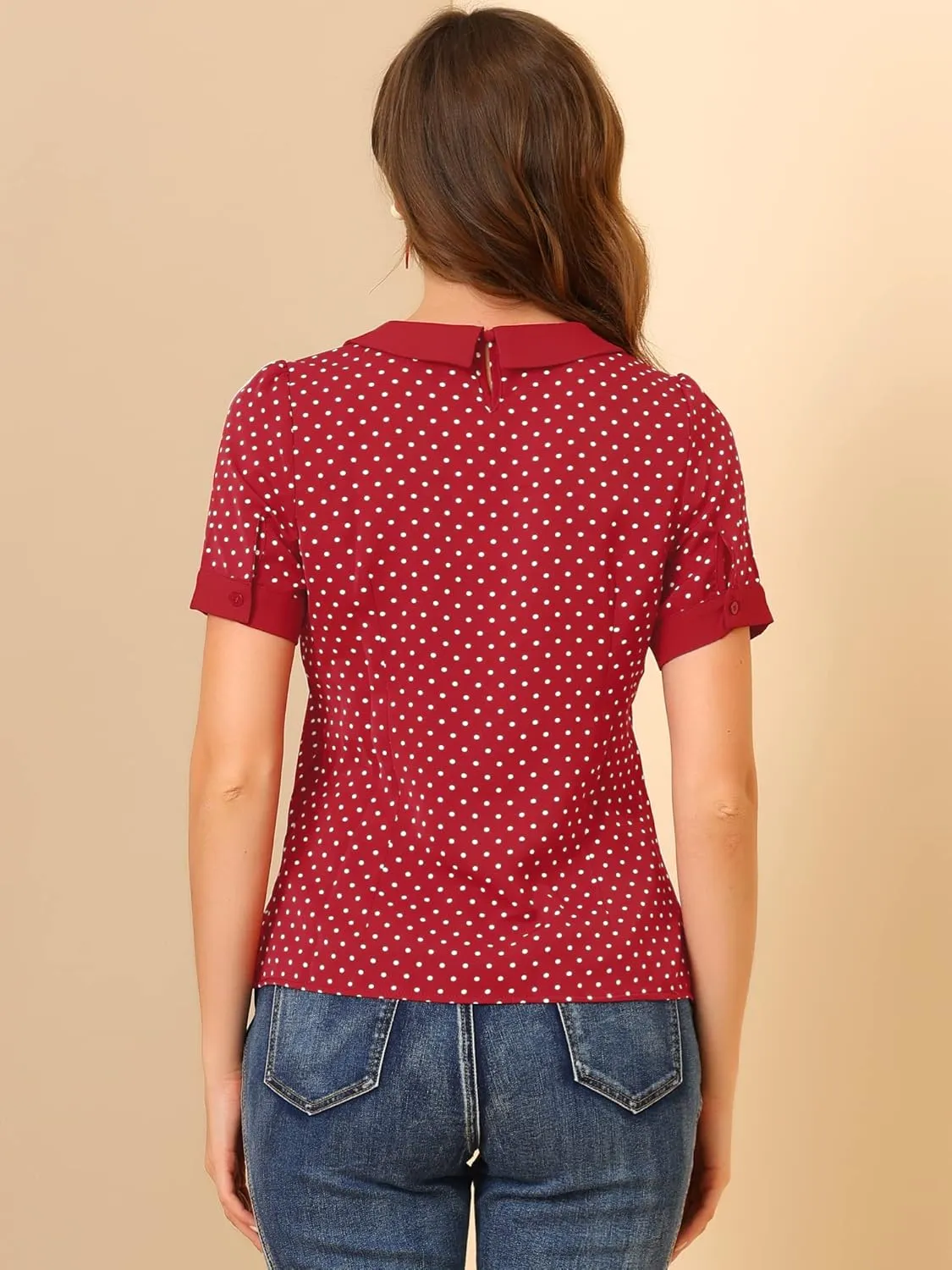 Allegra K Women's Peter Pan Collar Shirt Vintage 1950s Polka Dots Blouse