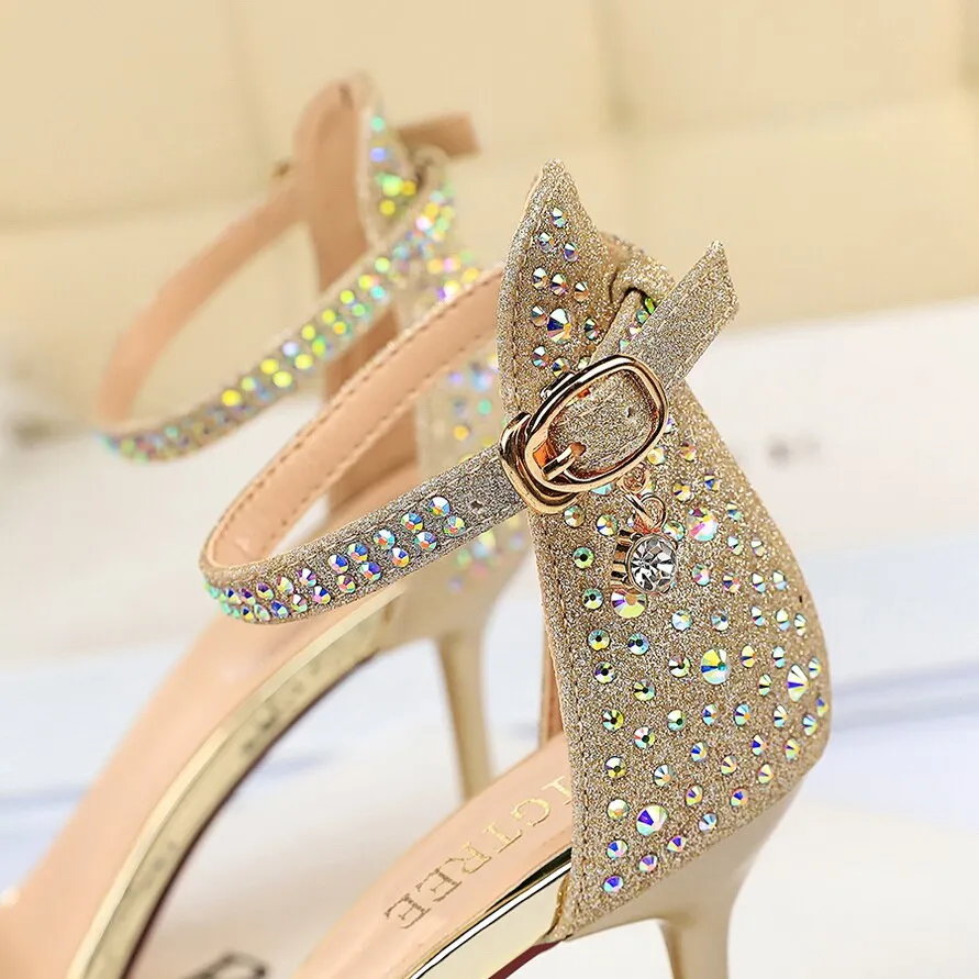 Amozae-   2024 Crystal Women 8.5cm High Heels Fetish Glitter Sandals Gladiator Summer Shoes Lady Open Toe Platform Shiny Nightclub Sandles