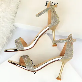 Amozae-   2024 Crystal Women 8.5cm High Heels Fetish Glitter Sandals Gladiator Summer Shoes Lady Open Toe Platform Shiny Nightclub Sandles