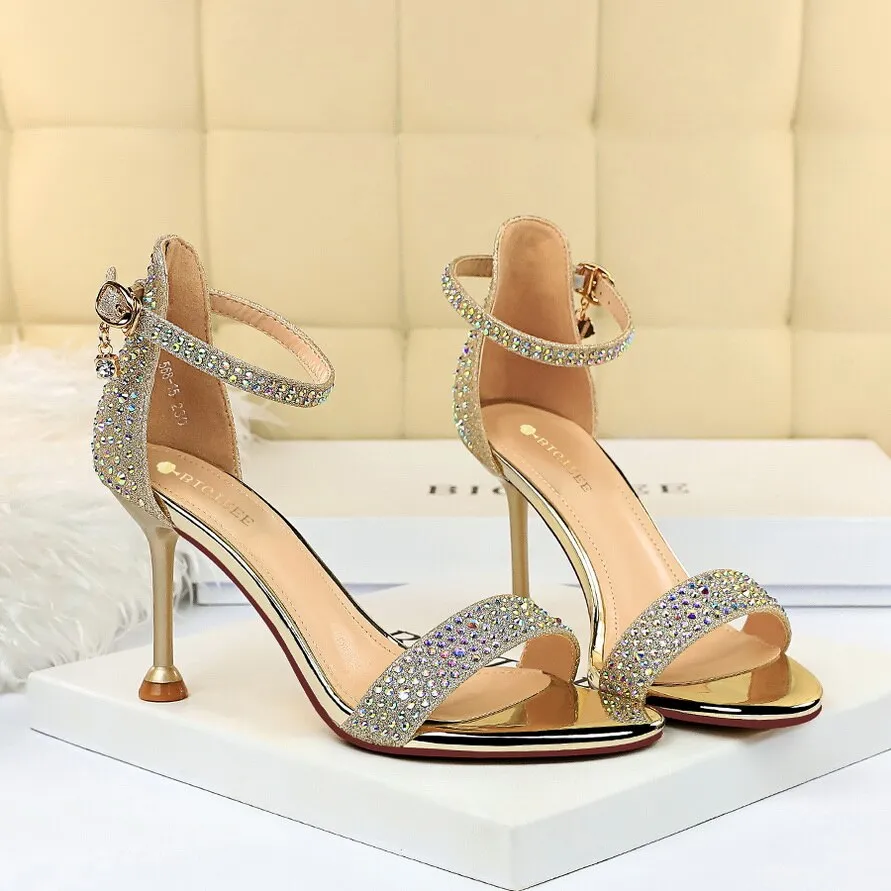 Amozae-   2024 Crystal Women 8.5cm High Heels Fetish Glitter Sandals Gladiator Summer Shoes Lady Open Toe Platform Shiny Nightclub Sandles