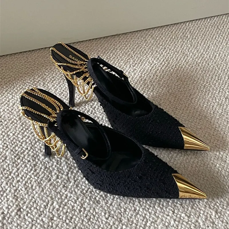 Amozae- 2024 Spring New Ladies High Heels Chain Decoration