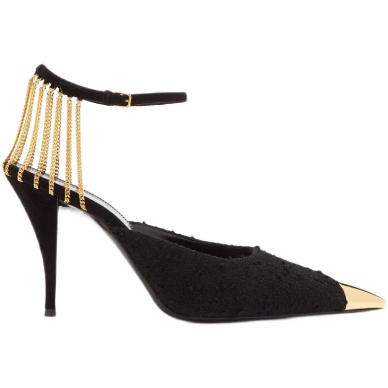 Amozae- 2024 Spring New Ladies High Heels Chain Decoration