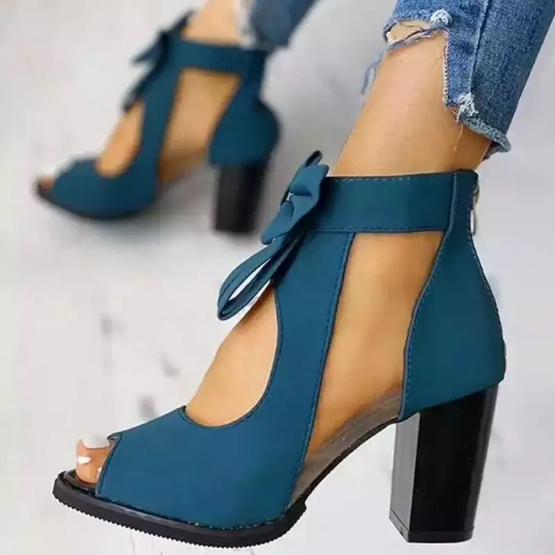 Amozae-  Back to College Women High Heels Summer Ladies Elegant Butterfly Knot Mesh Sandals Back Zipper Fish Mouth Party Sandalias Fashion Women Shoes