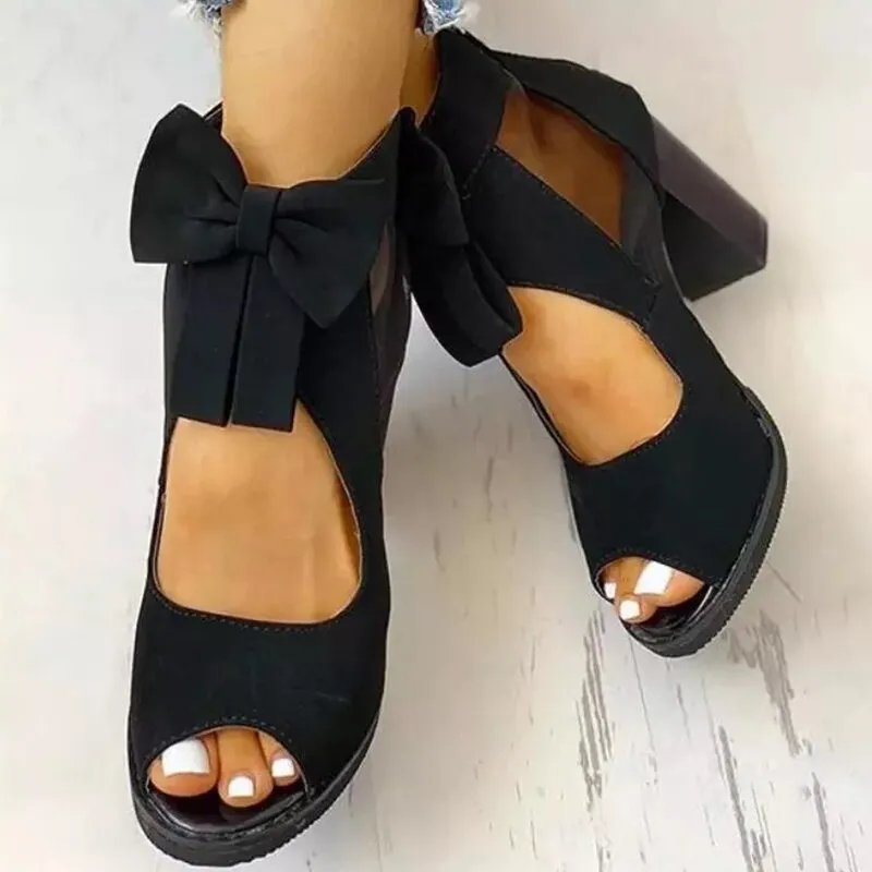 Amozae-  Back to College Women High Heels Summer Ladies Elegant Butterfly Knot Mesh Sandals Back Zipper Fish Mouth Party Sandalias Fashion Women Shoes