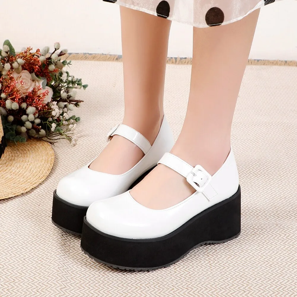 Amozae- Brand New Female 2024 Spring Platform Pumps Wedges High Heels Buckle Pumps Women Lolita Gothic Concise Shoes Woman