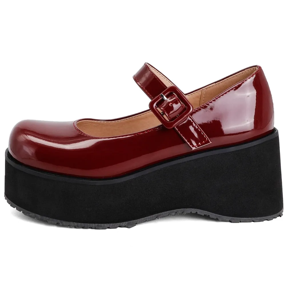 Amozae- Brand New Female 2024 Spring Platform Pumps Wedges High Heels Buckle Pumps Women Lolita Gothic Concise Shoes Woman