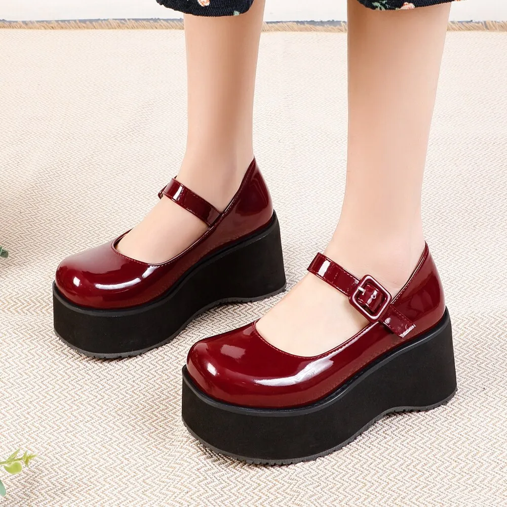 Amozae- Brand New Female 2024 Spring Platform Pumps Wedges High Heels Buckle Pumps Women Lolita Gothic Concise Shoes Woman