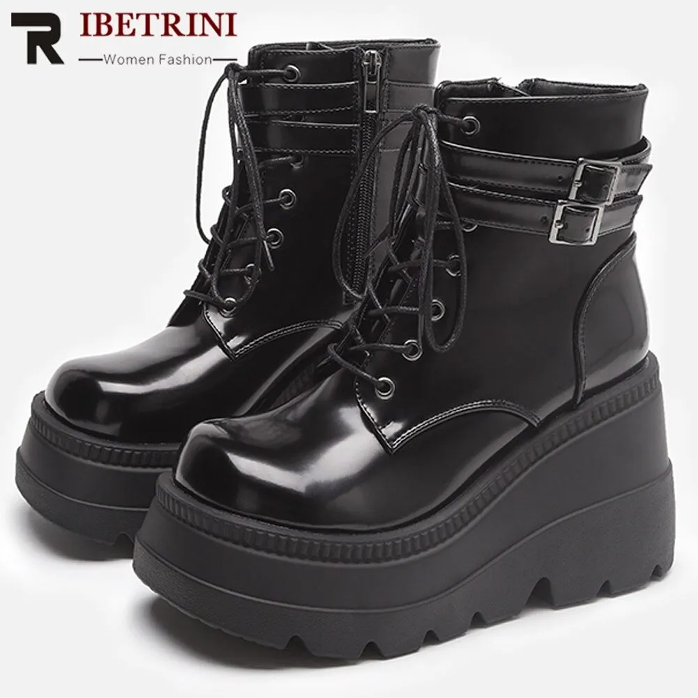 Amozae--Christmas Gift Women Platform Wedges 2024 Summer New Arrival Lace Up Ziper Design Goth Girls Chunky Heel Casual Comfy Shoes Woman Fashion Sale