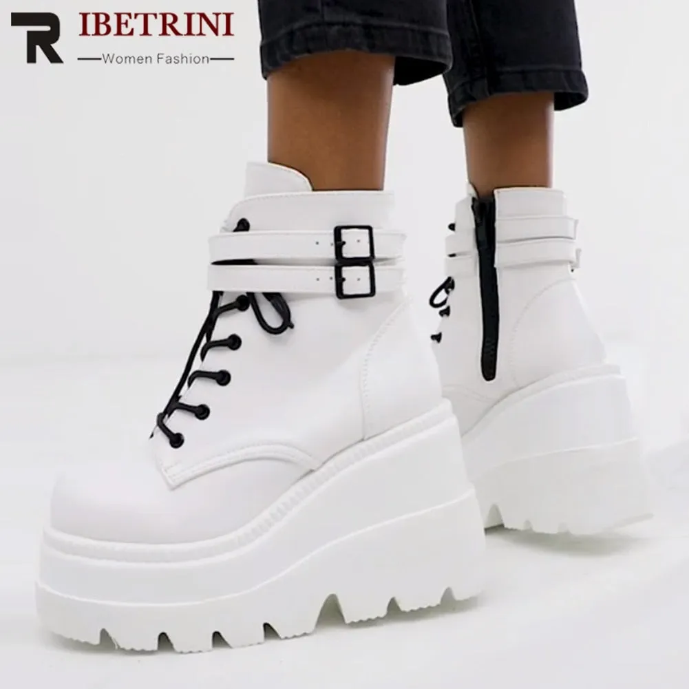 Amozae--Christmas Gift Women Platform Wedges 2024 Summer New Arrival Lace Up Ziper Design Goth Girls Chunky Heel Casual Comfy Shoes Woman Fashion Sale