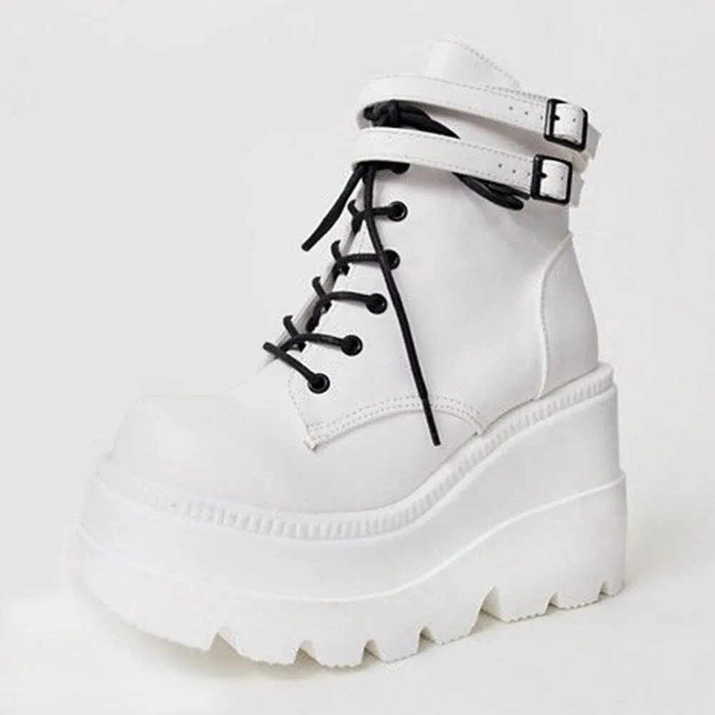 Amozae--Christmas Gift Women Platform Wedges 2024 Summer New Arrival Lace Up Ziper Design Goth Girls Chunky Heel Casual Comfy Shoes Woman Fashion Sale
