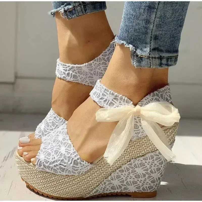 Amozae-Hot Lace Leisure Women Wedges Heeled Women Shoes 2022 Summer Sandals Party Platform High Heels Shoes Woman
