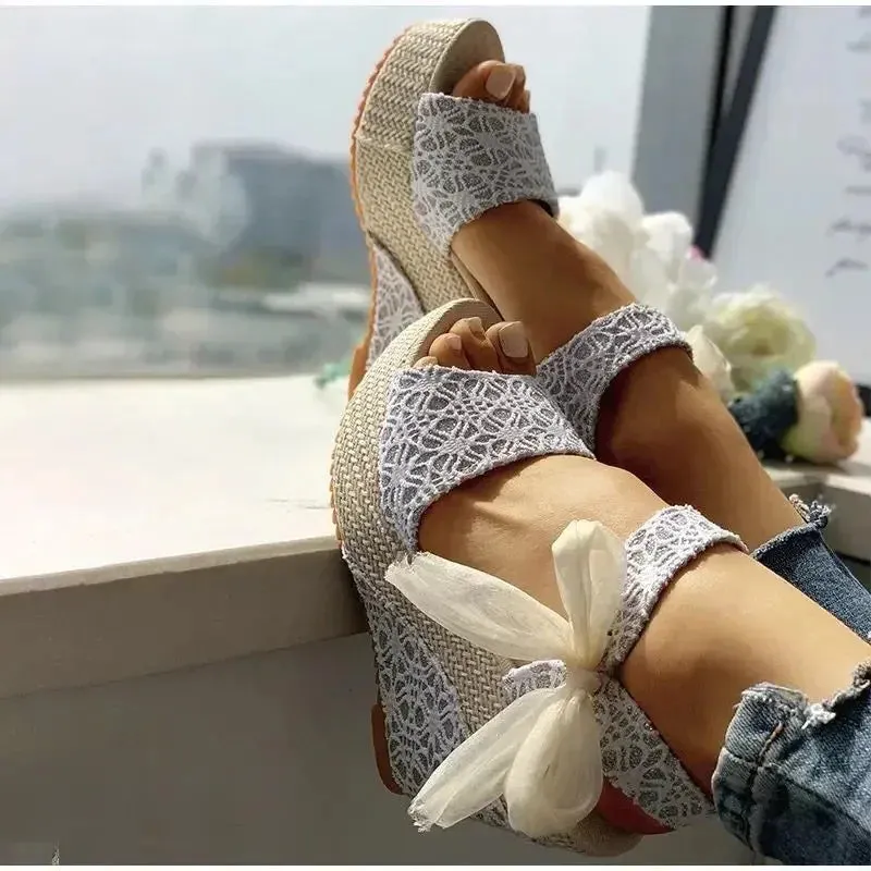 Amozae-Hot Lace Leisure Women Wedges Heeled Women Shoes 2022 Summer Sandals Party Platform High Heels Shoes Woman