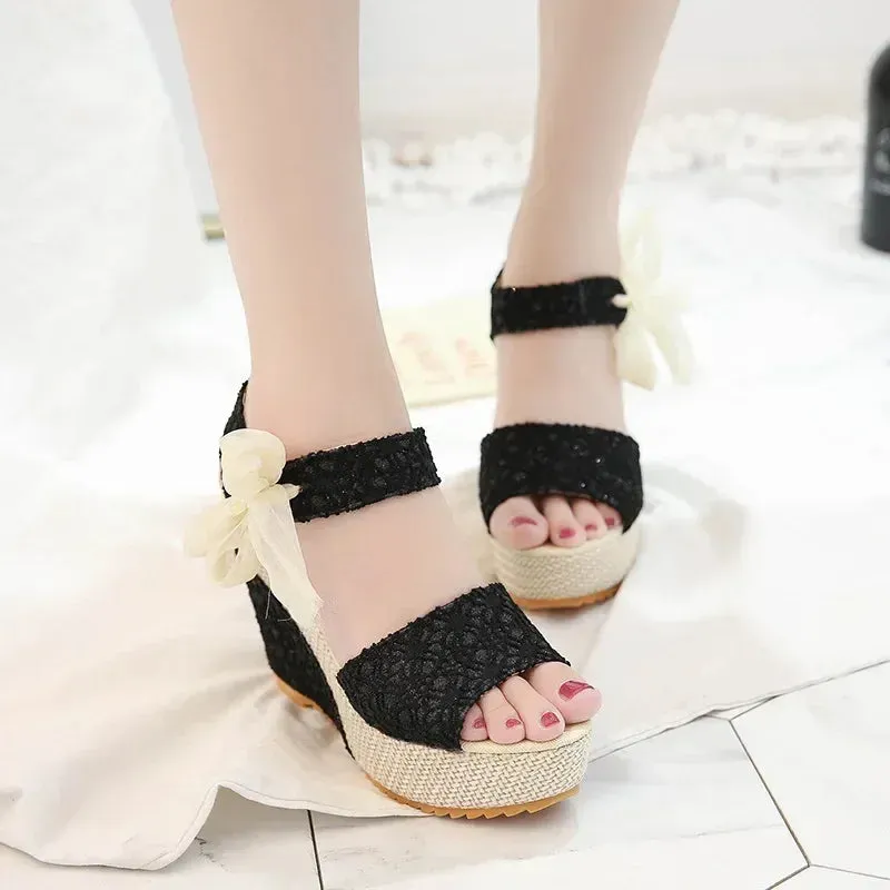 Amozae-Hot Lace Leisure Women Wedges Heeled Women Shoes 2022 Summer Sandals Party Platform High Heels Shoes Woman