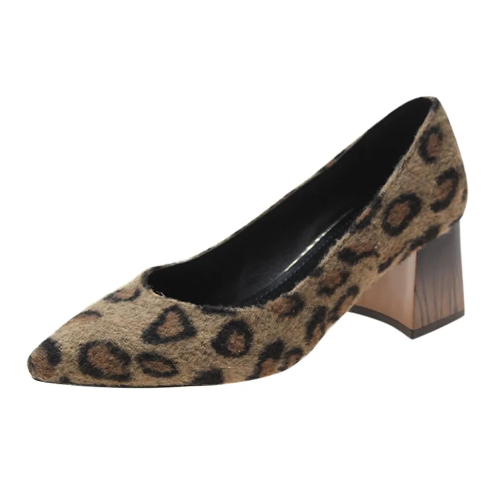 Amozae Leopard Furry Plush Pointed Slip On Punk High Heel   Surfer Bare Punk Shoes Women Winter Casual Fashion High Heel Shoes