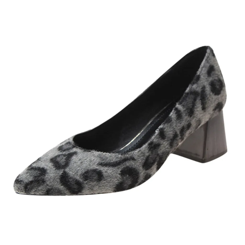 Amozae Leopard Furry Plush Pointed Slip On Punk High Heel   Surfer Bare Punk Shoes Women Winter Casual Fashion High Heel Shoes