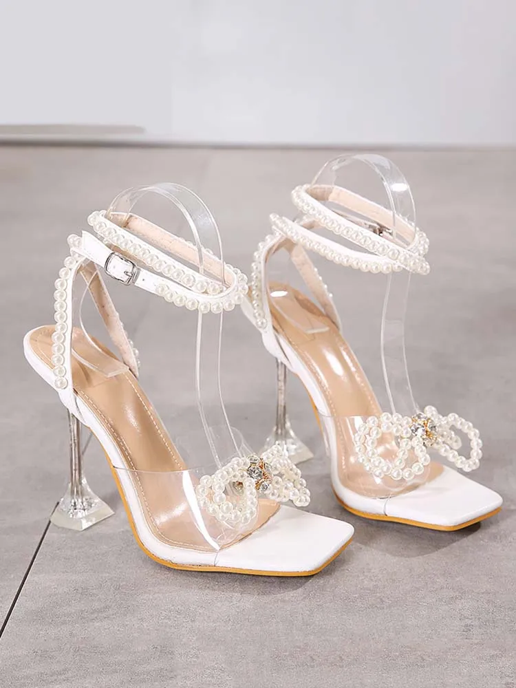 Amozae-Pearl Bow High Heel Sandals