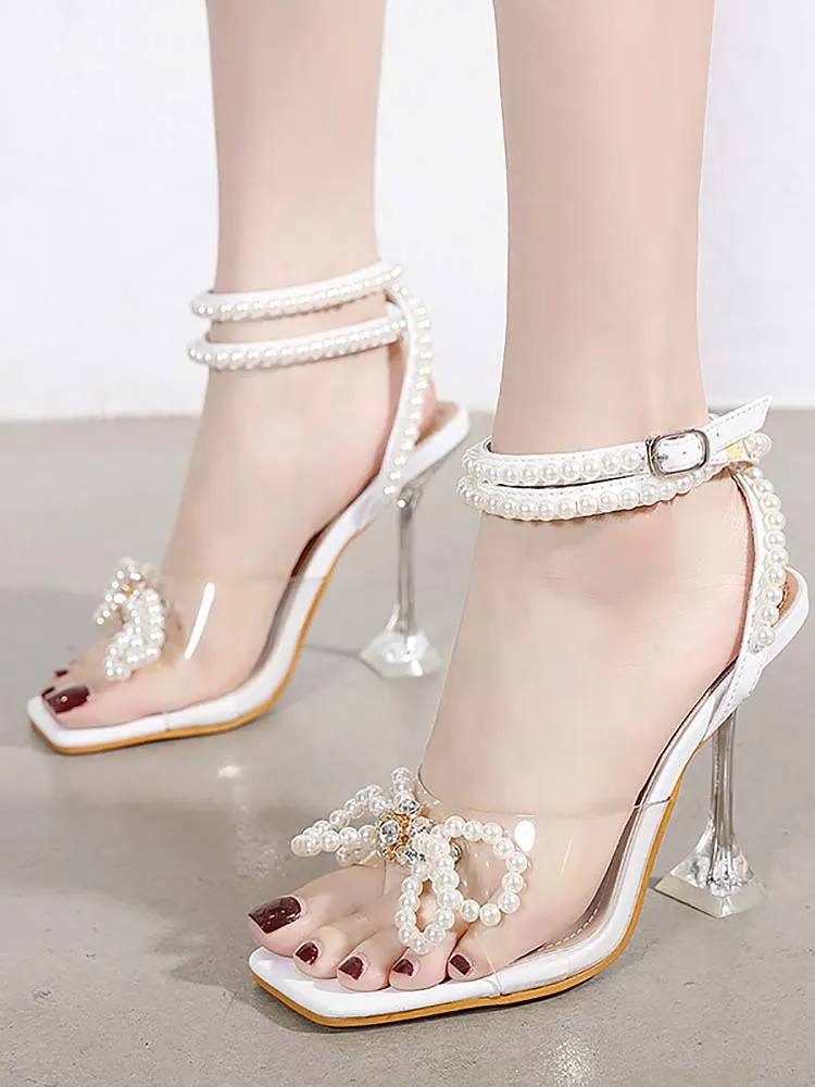 Amozae-Pearl Bow High Heel Sandals