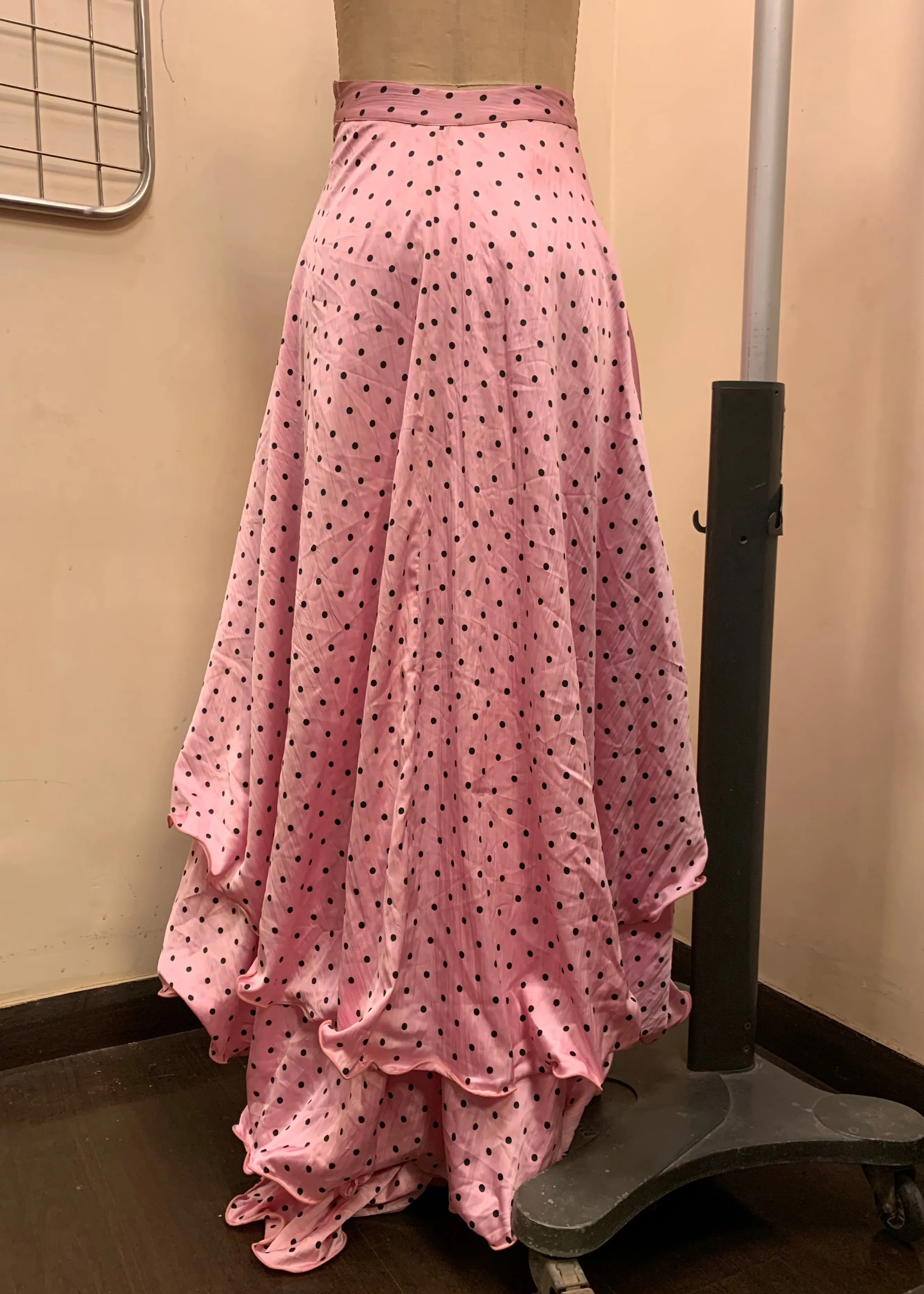 Aqsa Polka Dot Satin Tiered Lehenga Fit Sample