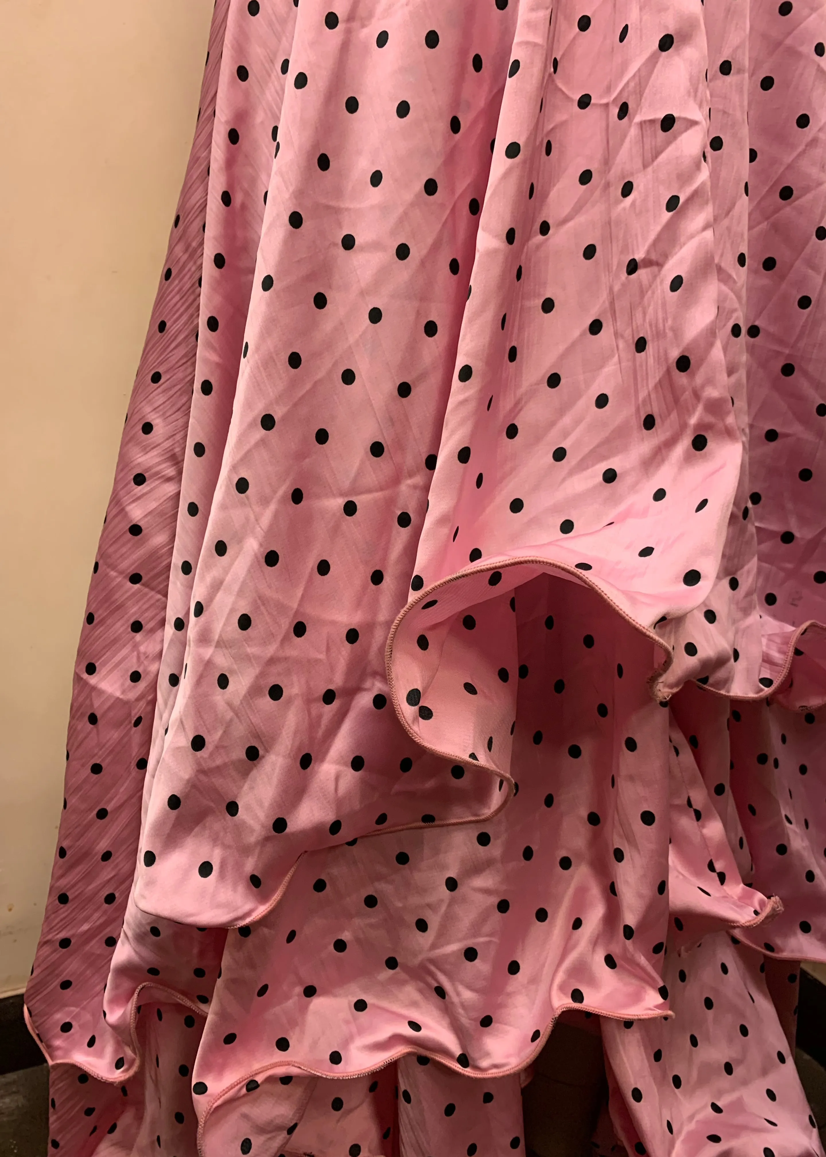 Aqsa Polka Dot Satin Tiered Lehenga Fit Sample