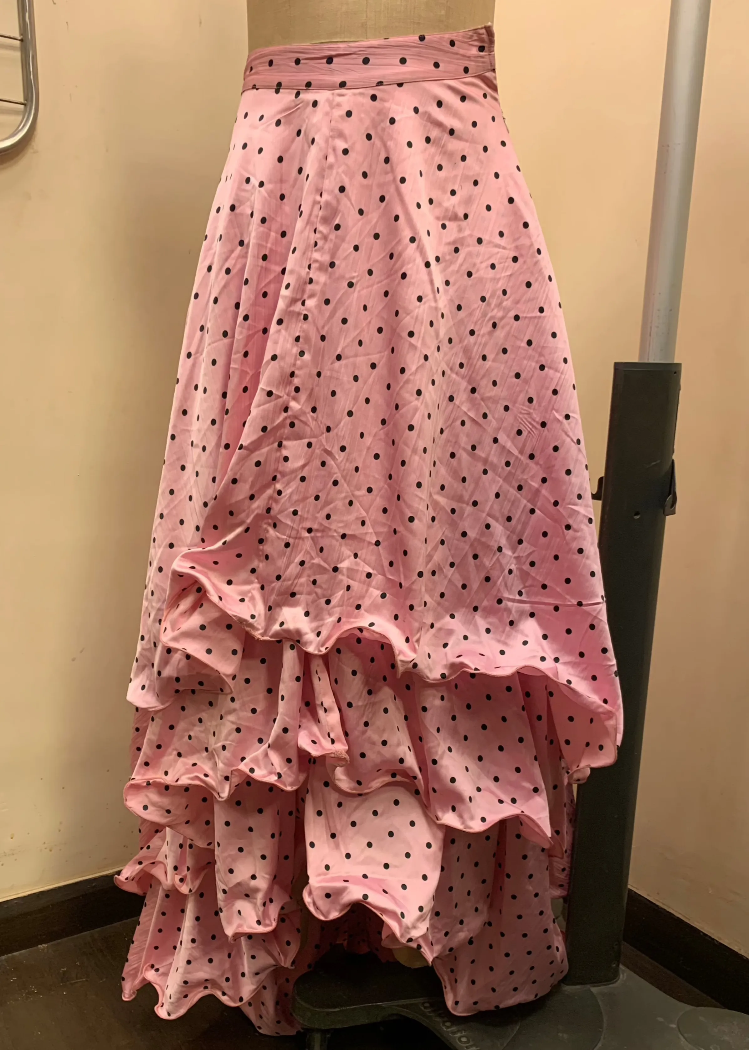 Aqsa Polka Dot Satin Tiered Lehenga Fit Sample