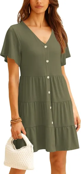 Atizon Women's Casual Crew Neck Dress for Women Short Sleeve Tunic Beach Dresses Summer
