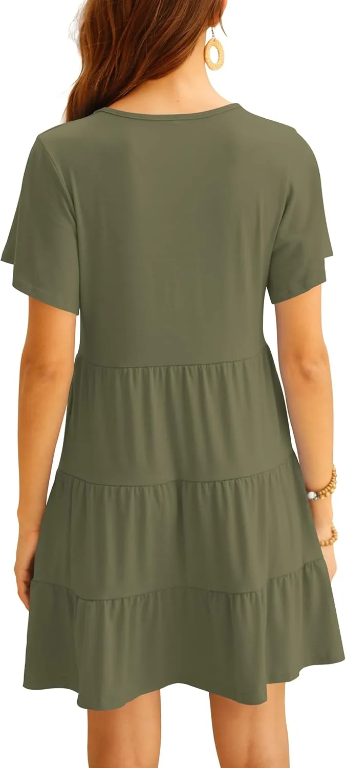 Atizon Women's Casual Crew Neck Dress for Women Short Sleeve Tunic Beach Dresses Summer