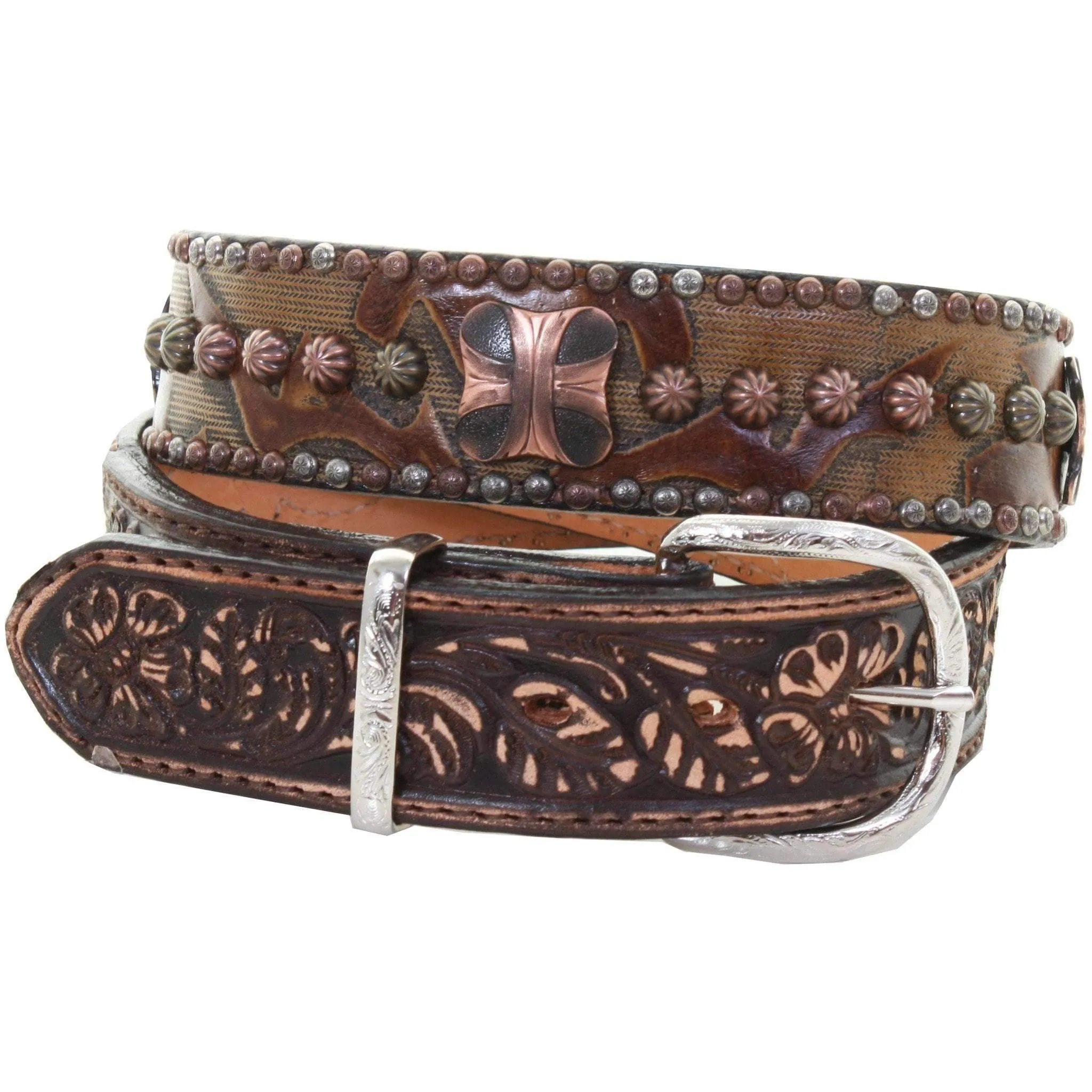 B962 - Laredo Burnt Brown and Floral Tooled Belt