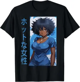 Black Anime Girl Kawaii Waifu Aesthetic Japanese woman T-Shirt