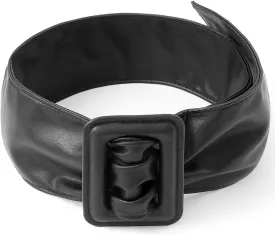 Bohend Leather Wide Waist Belt Black Dress Belts Solid Color Vintage Wrap Waistband Dress Belt for Women and Girls