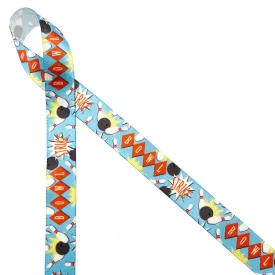 Bowling Ribbon on 5/8" White single face satin