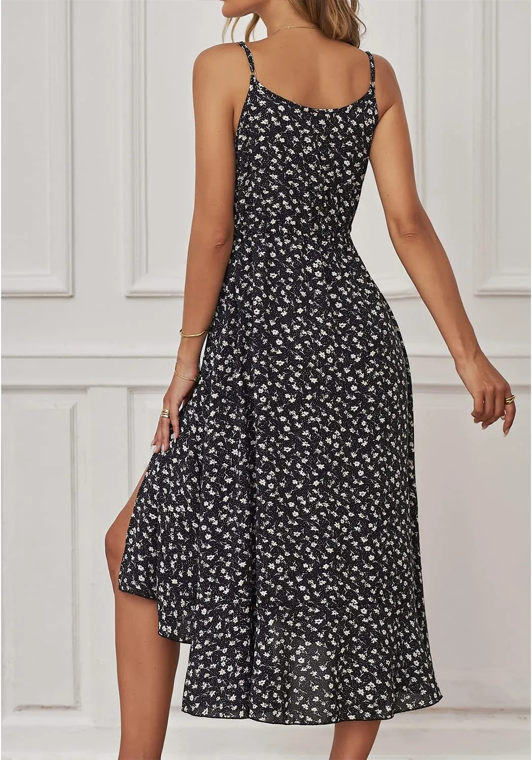 BROVAVE Women's 2025 Summer Casual Boho Sundress Polka Dot Spaghetti Strap V Neck Flowy Midi Dresses