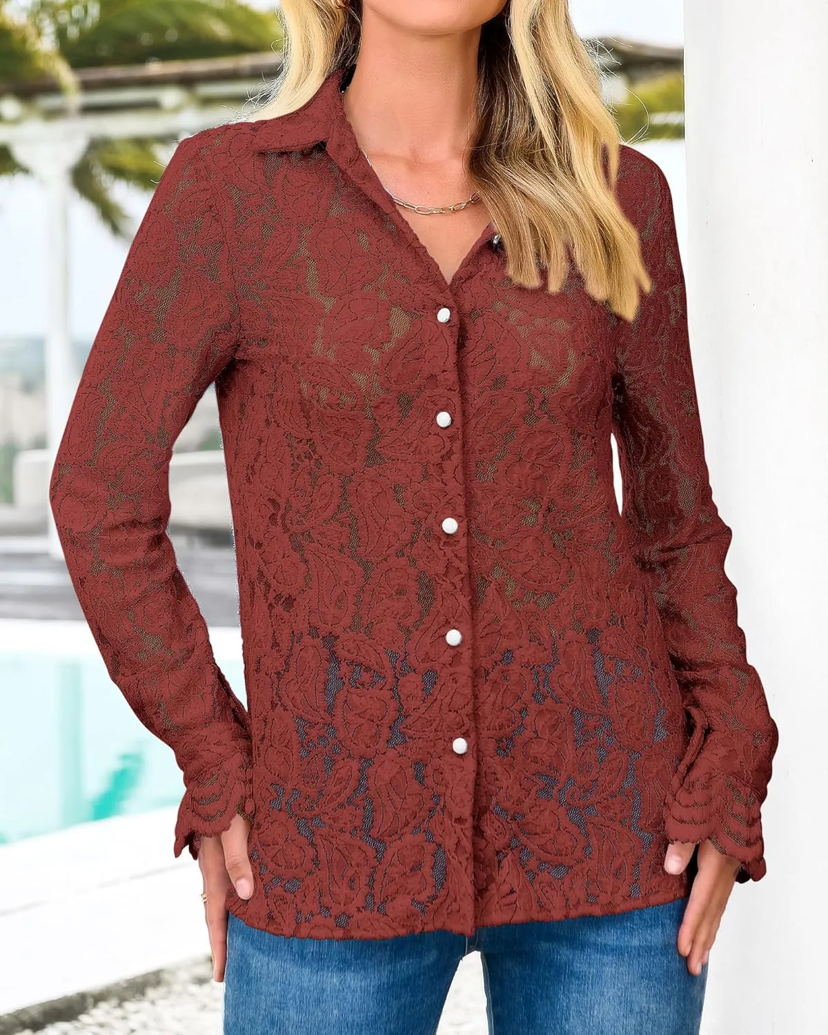 BTFBM Long Sleeve Lace Blouses for Women 2025 Spring Dressy Casual Button Down Shirts Date Night Outfit Club Party Tops