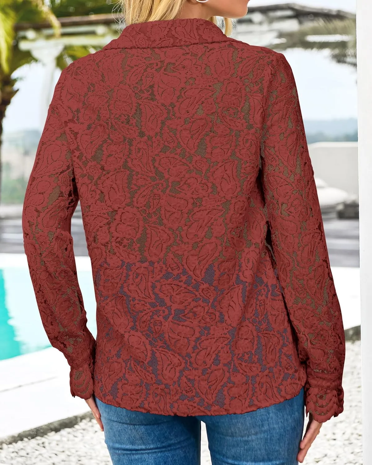 BTFBM Long Sleeve Lace Blouses for Women 2025 Spring Dressy Casual Button Down Shirts Date Night Outfit Club Party Tops