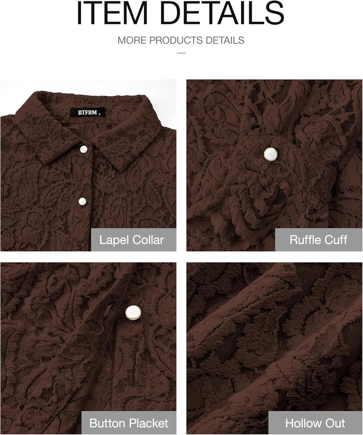 BTFBM Long Sleeve Lace Blouses for Women 2025 Spring Dressy Casual Button Down Shirts Date Night Outfit Club Party Tops