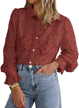 BTFBM Long Sleeve Lace Blouses for Women 2025 Spring Dressy Casual Button Down Shirts Date Night Outfit Club Party Tops