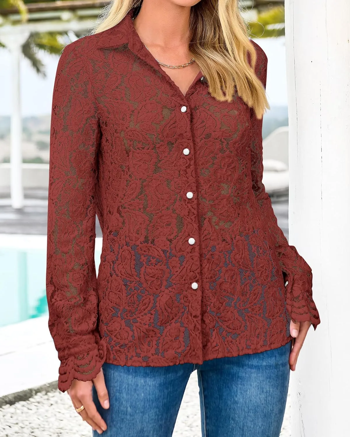 BTFBM Long Sleeve Lace Blouses for Women 2025 Spring Dressy Casual Button Down Shirts Date Night Outfit Club Party Tops