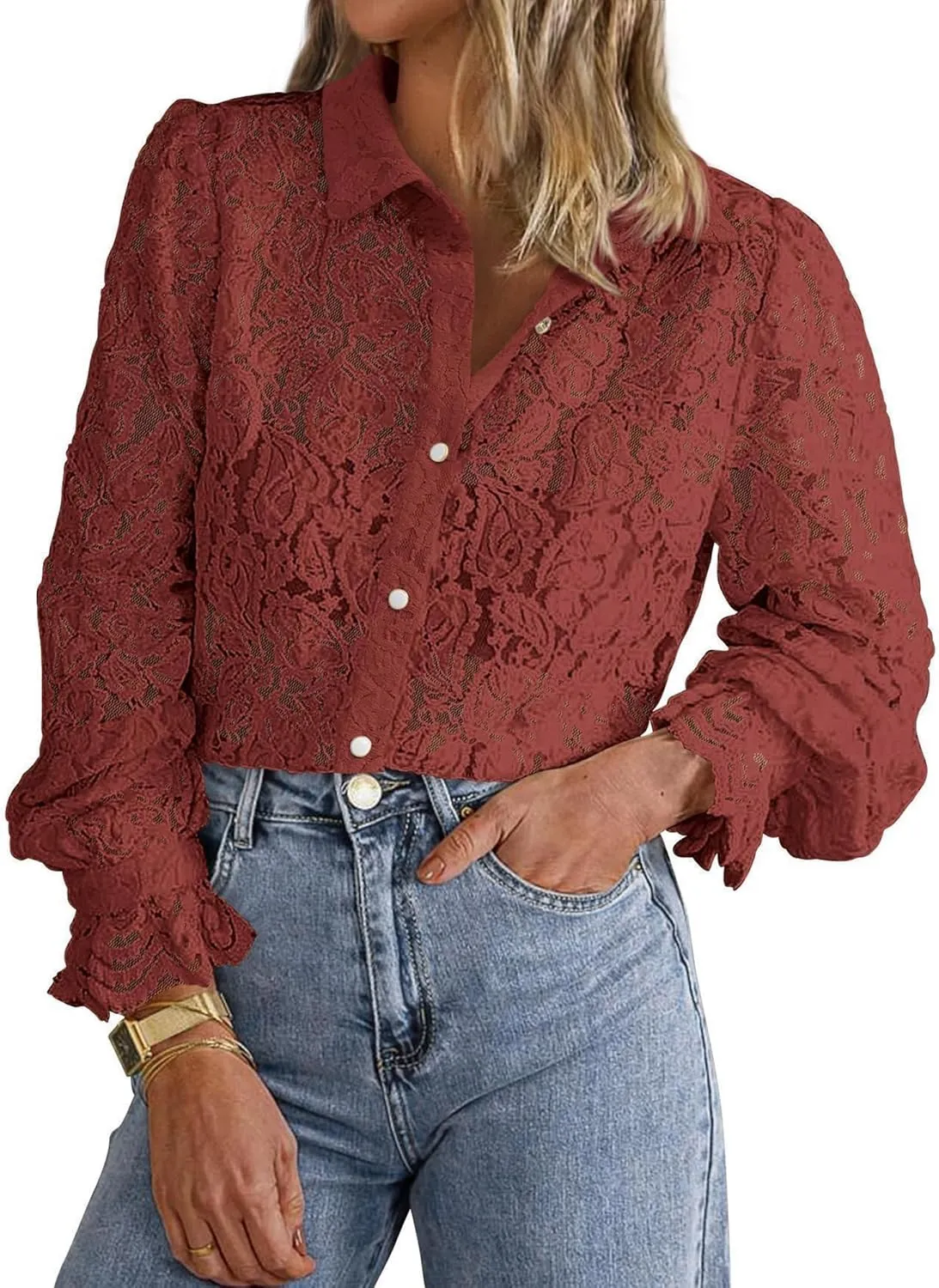 BTFBM Long Sleeve Lace Blouses for Women 2025 Spring Dressy Casual Button Down Shirts Date Night Outfit Club Party Tops